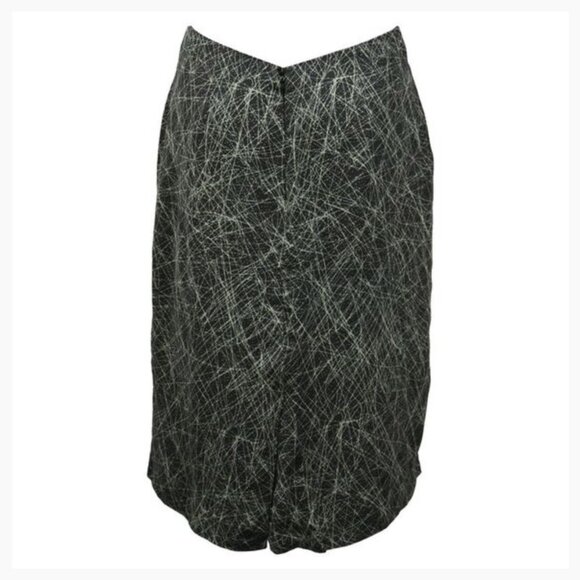 Abstract Print Pleated Midi Skirt in Black Silk - Picture 6 of 7